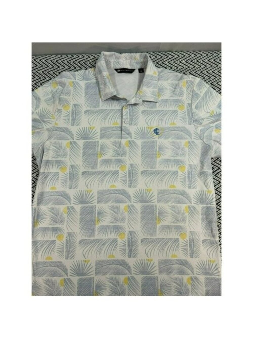 Travis Mathew Men's XL Polo Shirt White/Blue/Yellow Palm TravisMathew Peru